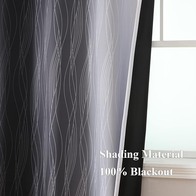 Estelar Textiler Black and Greyish White Blackout Curtains 108 Inches Long - Image 5