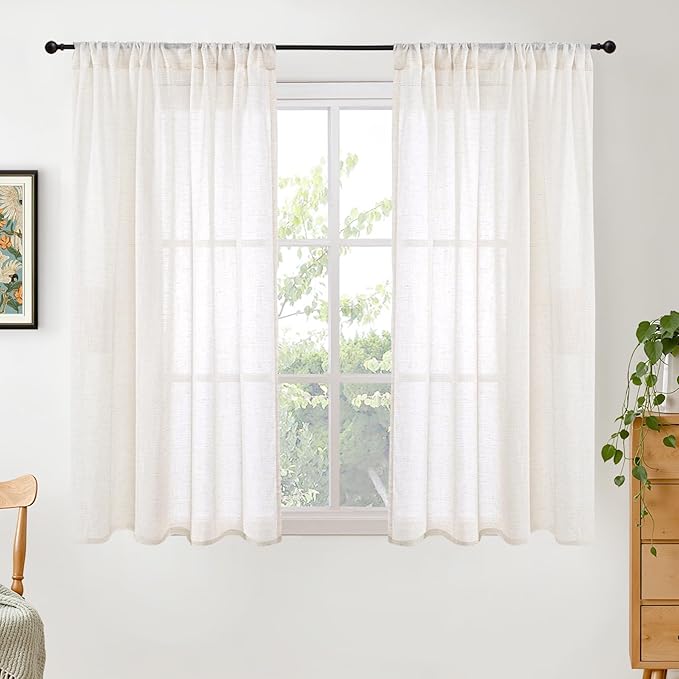BGment 45 Inch Length Linen Semi Sheer Curtains by BGment