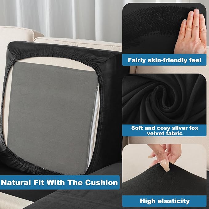 Couch Cover Stretch Velvet Sofa Cushion Cover 3-Piece - Image 5