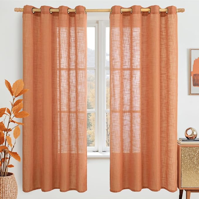 LAMIT Linen Curtians for Living Room 72 Inch Length, Bronze Grommet Light by LAMIT