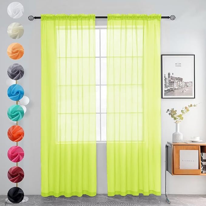 youleyar Solid Sheer Rod Pocket Curtain Voile Draperies 2 Panels White Beige by Youleyar