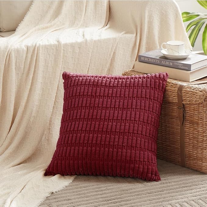 Fancy Homi 4 Packs Burgundy Decorative Throw Pillow Covers 22x22 Inch - Image 2