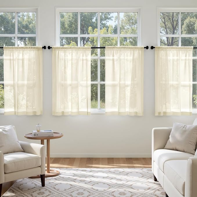 MIULEE Light Cream Sheer Curtains 63 Inches Long, 4 Panels Set, Light Filtering - Image 4