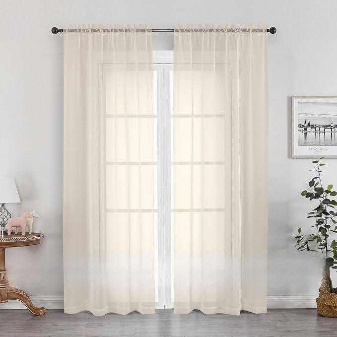 OWENIE Sheer Curtains 72 Inches Long 2 Panels Set, Light Filtering Sheer by OWENIE