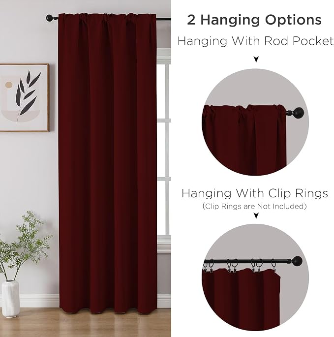 CUCRAF Burgundy Red Blackout Curtains 45 inch Length 2 Panels Set, Rod Pocket - Image 3
