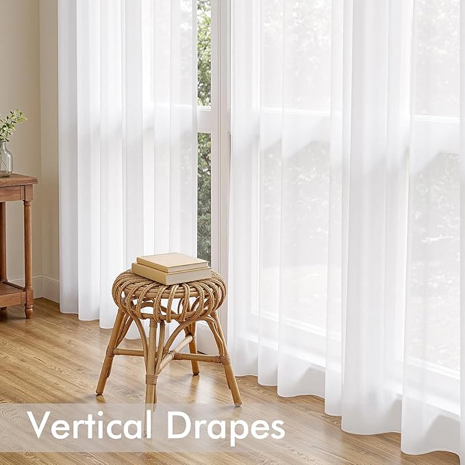 MIULEE White Sheer Curtains 84 Inches Long, 4 Panels Set, Light Filtering Rod - Image 5