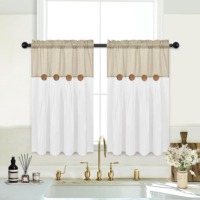 Boho Kitchen Curtains 36 Inch Length, Farmhouse Cotton Linen Tier Curtains - Image 2