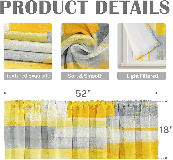Emvency 4 Pack Valances Window Treatments, 52x18 Inch Rod Pocket Valances - Image 3
