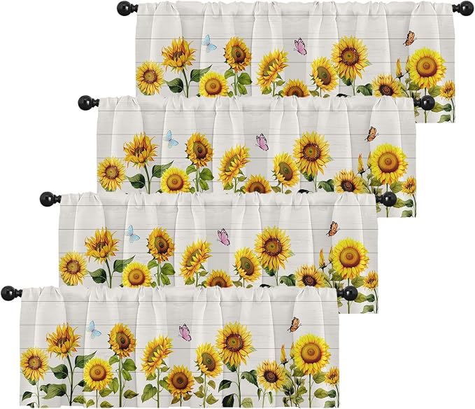 Emvency 4 Pack Valances Window Treatments, Farmhouse Sunflower Spring Summer by Emvency