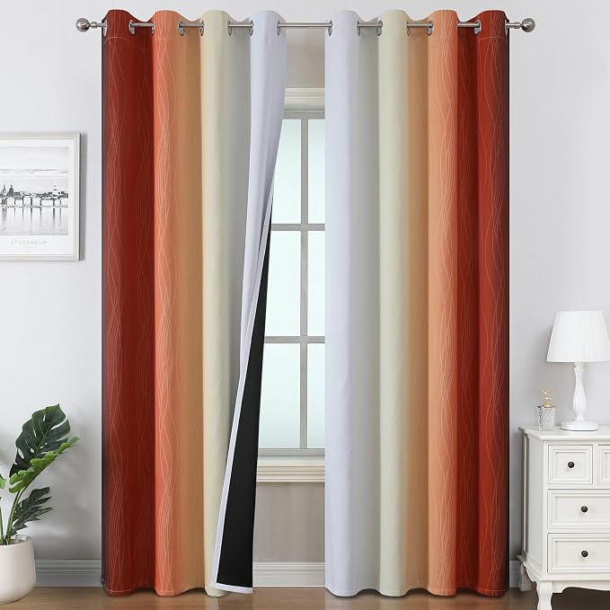 Estelar Textiler Burnt Orange and Greyish White Ombre Blackout Curtains 90 Inch by ESTELARTEXTILER