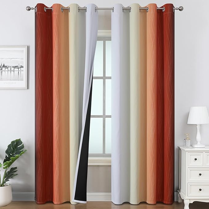 Burnt Orange and Greyish White Ombre Blackout Curtains 52Wx90L Inch Long | by ESTELARTEXTILER