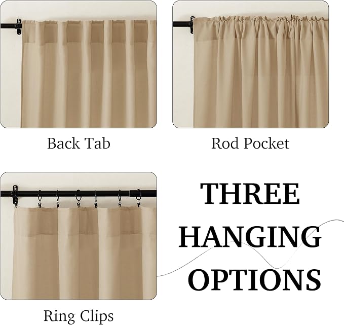 RYB HOME Linen Sheer Curtains for Living Room Bedroom, Back Tab 108 inches - Image 2