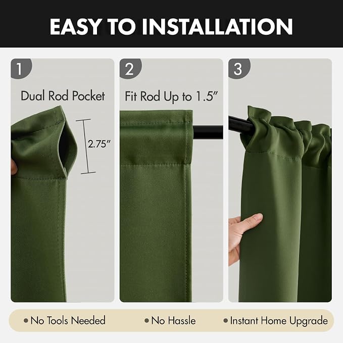 MIULEE Set of 4 Olive Green 45 Inch Short Blackout Kitchen Window Curtains | - Image 7