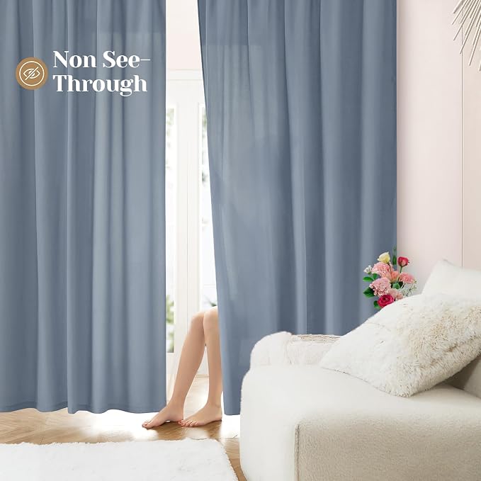 HOMEIDEAS Non-See-Through Stone Blue Privacy Sheer Curtains, 52 X 63 Inches by HOMEIDEAS