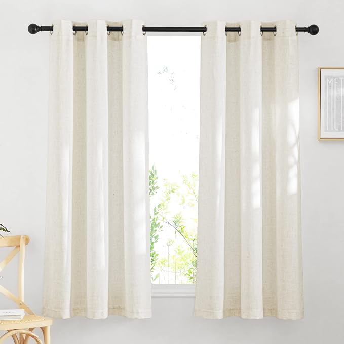 NICETOWN Linen Burlap Bedroom Curtains 63 inches Long, Grommet Semi Sheer Flax by NICETOWN