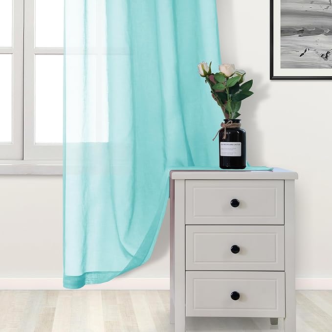 DWCN Aqua Sheer Curtains Semi Transparent Voile Rod Pocket Curtains - Image 4