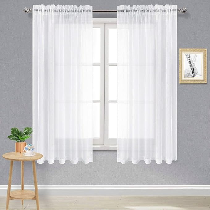 DWCN White Sheer Curtains Semi Transparent Voile Rod Pocket Curtains by DWCN