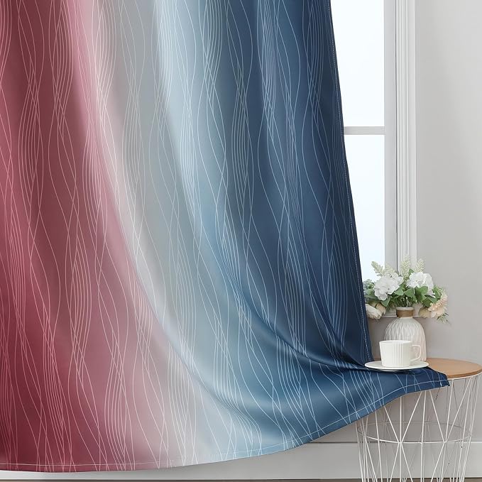 Estelar Textiler Burgundy Red and Navy Blue Ombre Blackout Curtains 84 Inches - Image 6