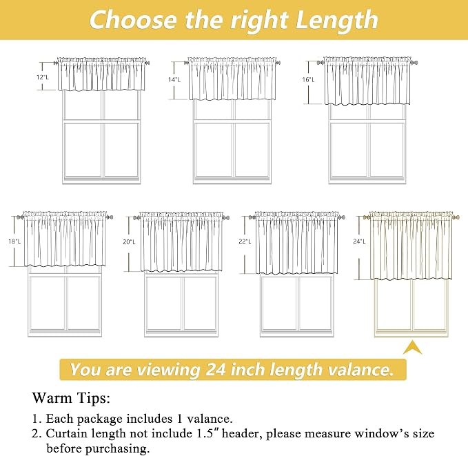 OWENIE Grey Valances for Windows 1 Pcs 24 Inch Length, Light Filtering Textured - Image 3