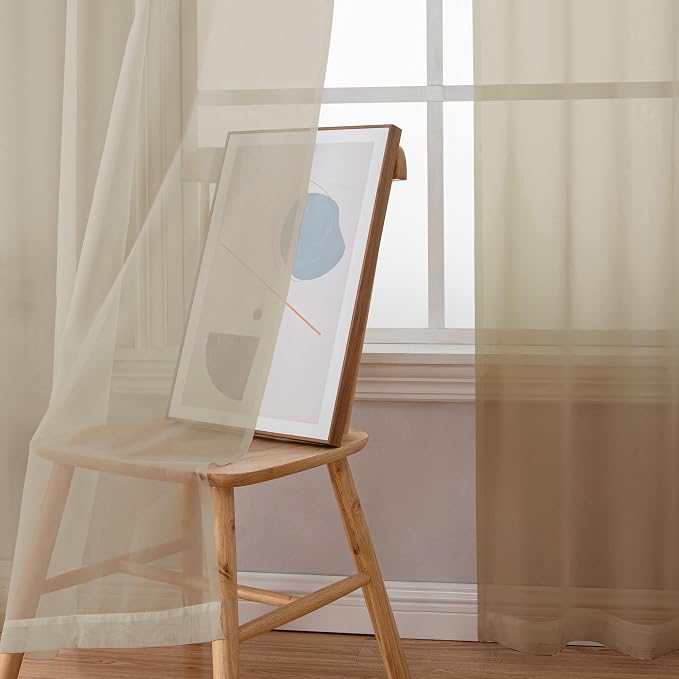 OWENIE Taupe Sheer Curtains 54 Inch Length 2 Panels Set, Rod Pocket Fimly Voile - Image 3