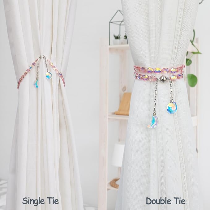 PEDOBO Magnetic Curtain Tiebacks, 2 Pack Crystal Beaded Sun & Moon Pendants - Image 4