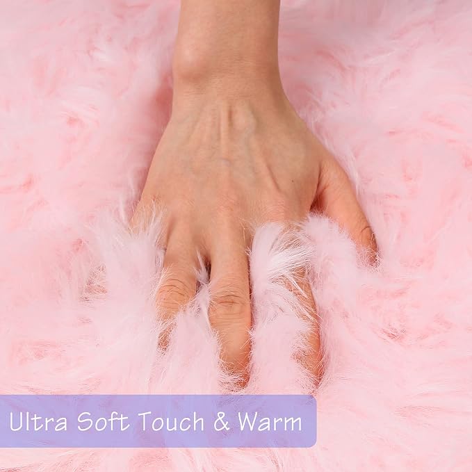 duduta Pink Faux Sheepskin Fur Rug 3x5 ft, Fluffy Shag Girls Bedroom Dorm - Image 4