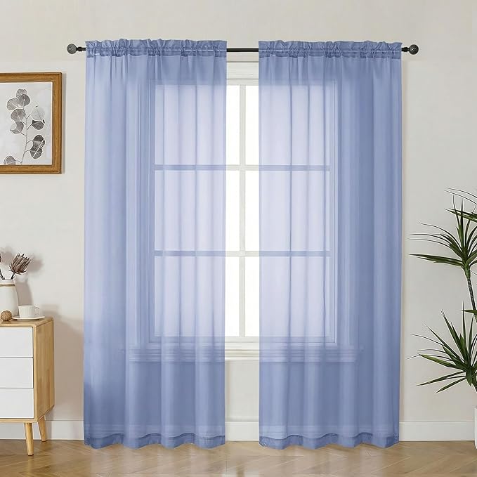 Gwine Denim Blue Sheer Curtains 72 Inches Long 2 Panels Set, Light Filtering by Gwine