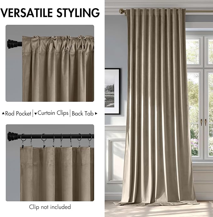 MIULEE Taupe Velvet Curtains 90 inches - Image 2