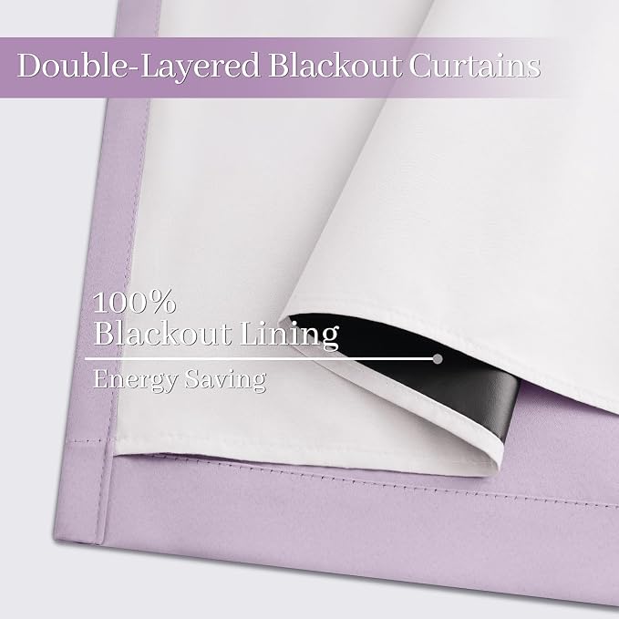 Yakamok Lilac 100% Blackout Curtains 63 Inches Long - Image 4