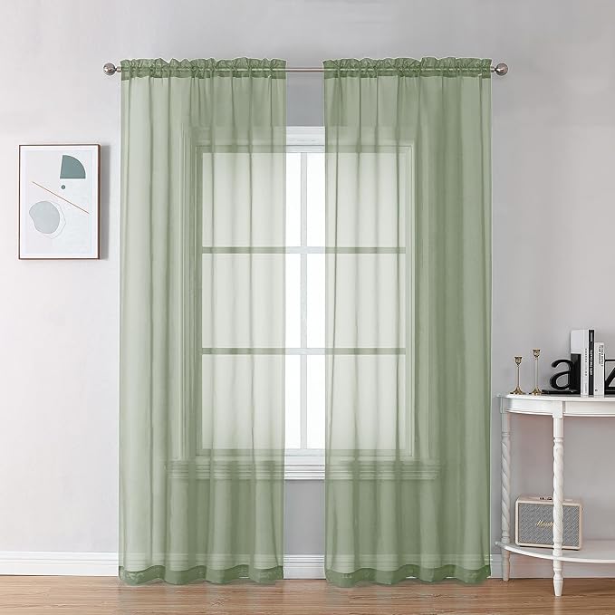 OVZME 2 Panels Sheer Sage Green Curtains 72 Inches Length Window Treatment by OVZME