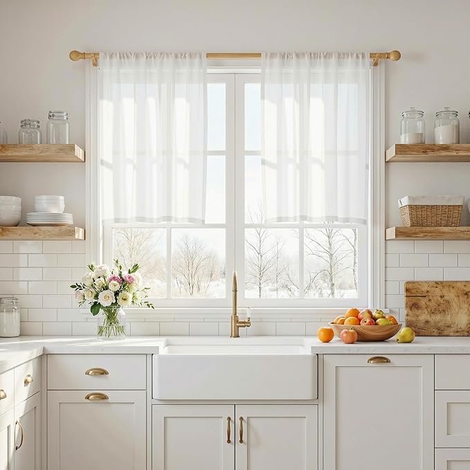 MYSKY HOME Semi Sheer White Curtains 36 Inches Long - Image 3