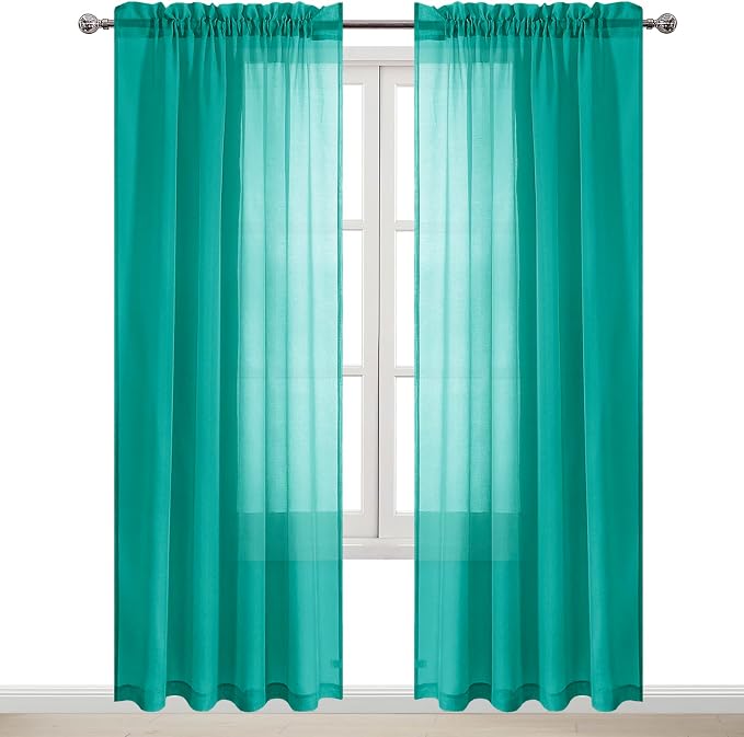 DWCN Teal Sheer Curtains Semi Transparent Voile Rod Pocket Curtains - Image 9