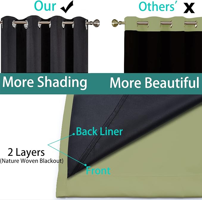 Yakamok 100% Blackout Window Curtain Panels, Heat and Full Light Blocking Drapes - Image 5