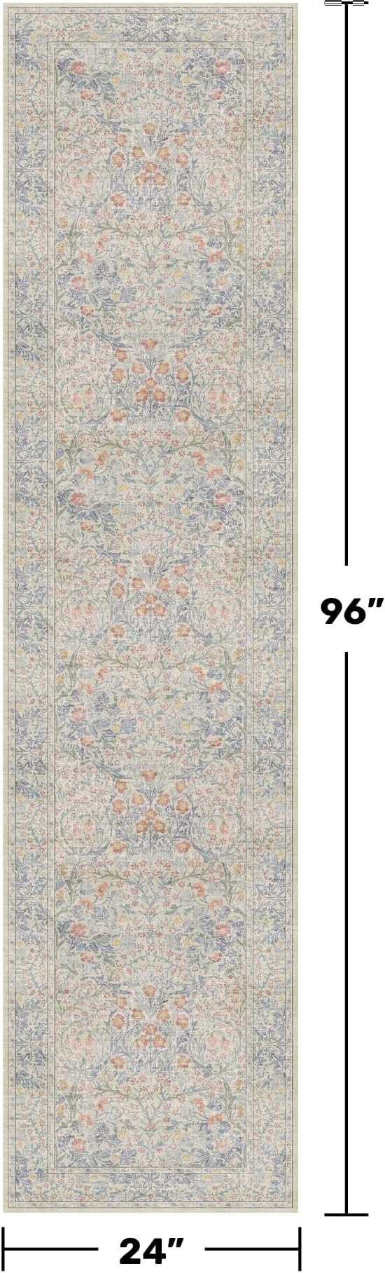 Beige Blue Washable 2x8 Runner Rug - Image 2