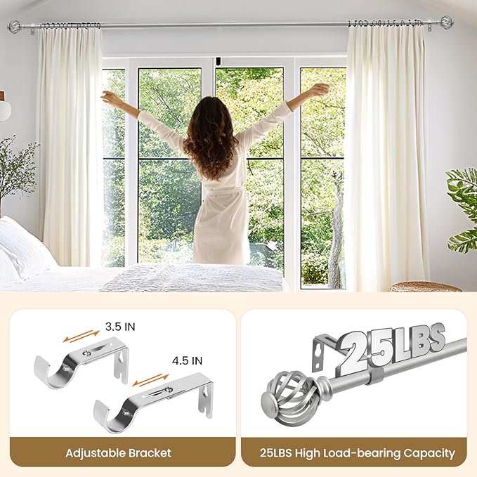 Luvenia Silver Decorative Curtain Rods, Adjustable Curtain Rod - Image 6