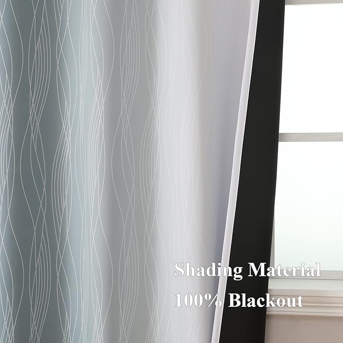 Stone Blue and Greyish White Blackout Curtains Living Room 108 Inches Long | - Image 5