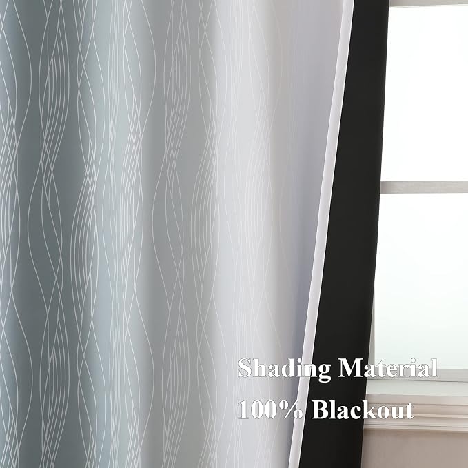 Estelar Textiler Stone Blue and Grayish White Blackout Curtains 108 Inches Long - Image 5