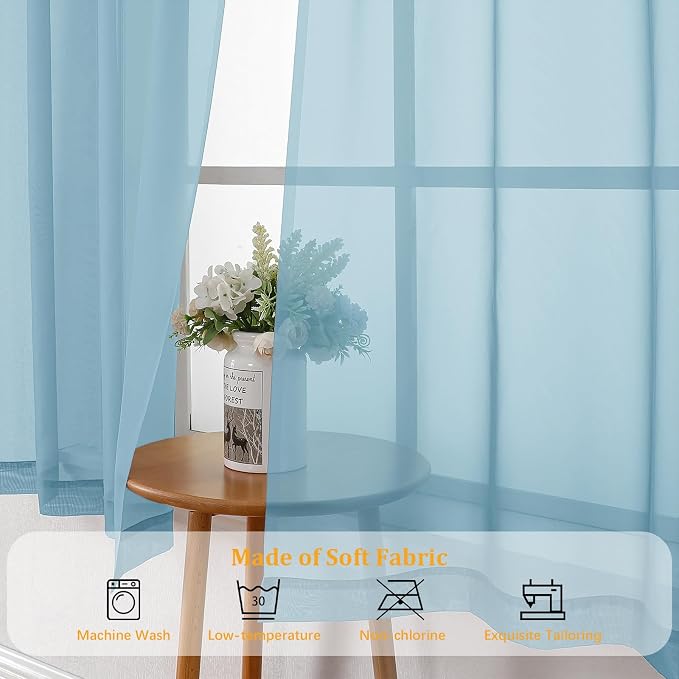 Gwine Sky Blue Valances for Windows, Small Light Filtering Rod Pocket Cafe - Image 8