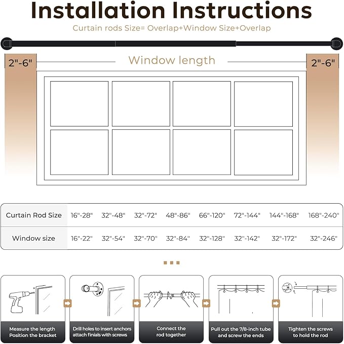 Zeerobee Curtain Rods for Windows 32 to 48, 1 Inch Industrial Wrap Around - Image 6