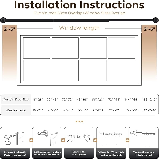 Zeerobee Curtain Rods for Windows 120 to 240, 1 Inch Industrial Wrap Around - Image 6