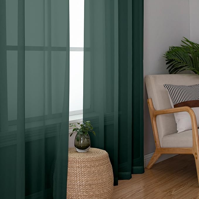 Chyhomenyc Hunter Green Sheer Curtains 84 inches Long 2 Panels, Light Filtering - Image 6