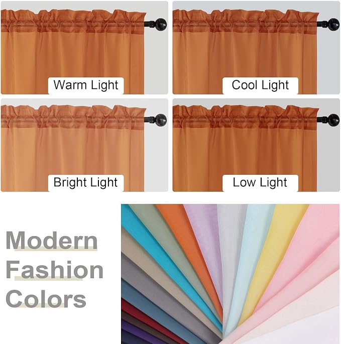 Orange Sheer Curtain for Bedroom Living Room 72 Inches Long 2 Panels Set - Image 7