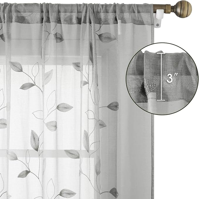 HOMEIDEAS Light Grey/Gray Sheer Curtains 52 X 96 Inches Long 2 Panels - Image 5