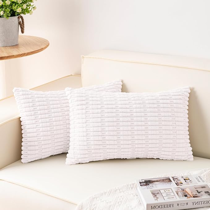 Pack of 2 Corduroy Decorative Throw Pillow Covers 12x24 Inch Soft Striped by Unknown