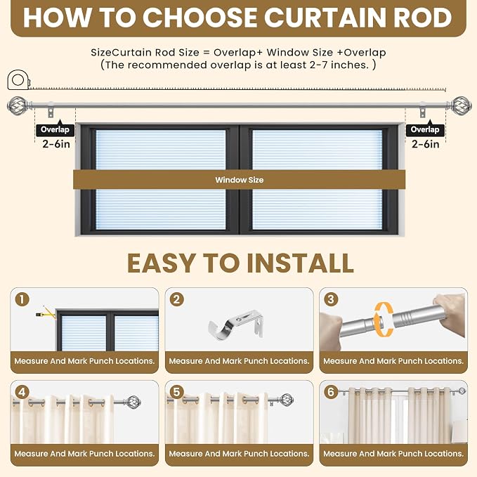 Luvenia Silver Decorative Curtain Rods, 28 to 48 Inch, Small Curtain Rod - Image 5