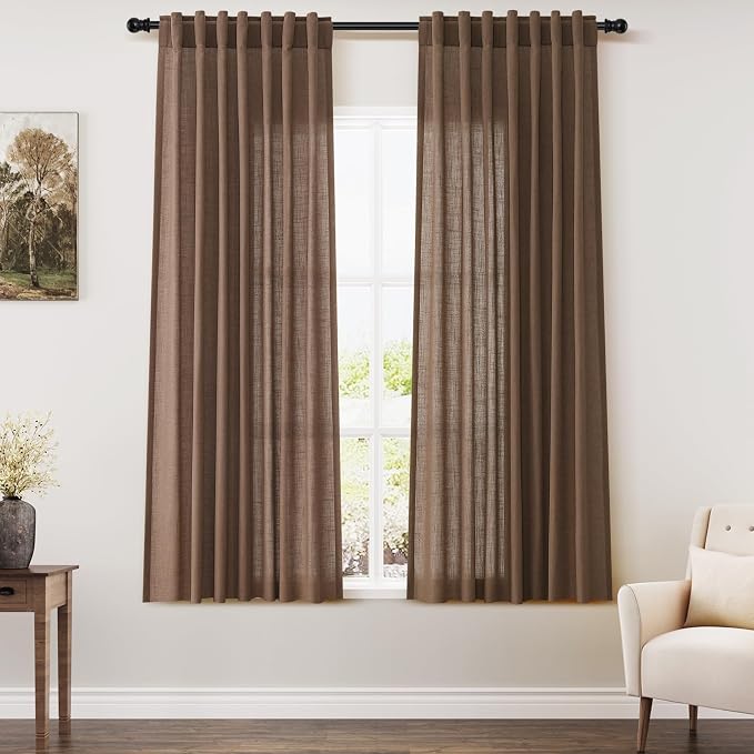 Nanspring Caramel Brown Linen Curtains 63 Inches Length 2 Panels Set by Nanspring