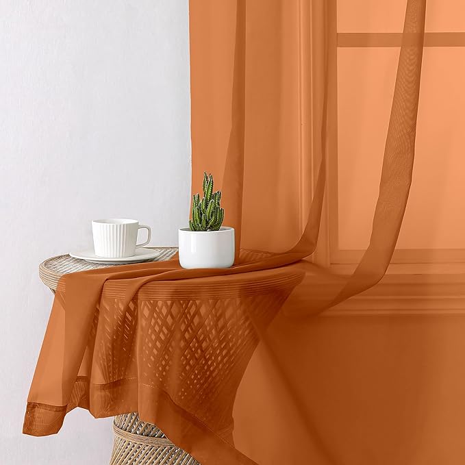 Aiyufeng Orange Sheer Curtains 84 Inches Long 2 Panels Set, Light Filtering - Image 8