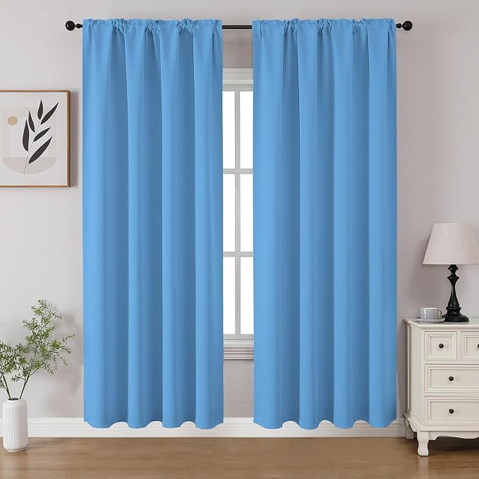 CUCRAF Light Blue Blackout Curtains 72 inch Length 2 Panels Set, Rod Pocket by CUCRAF