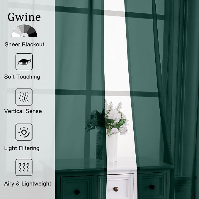 Gwine Hunter Green Valances for Windows, Small Light Filtering Rod Pocket Cafe - Image 3