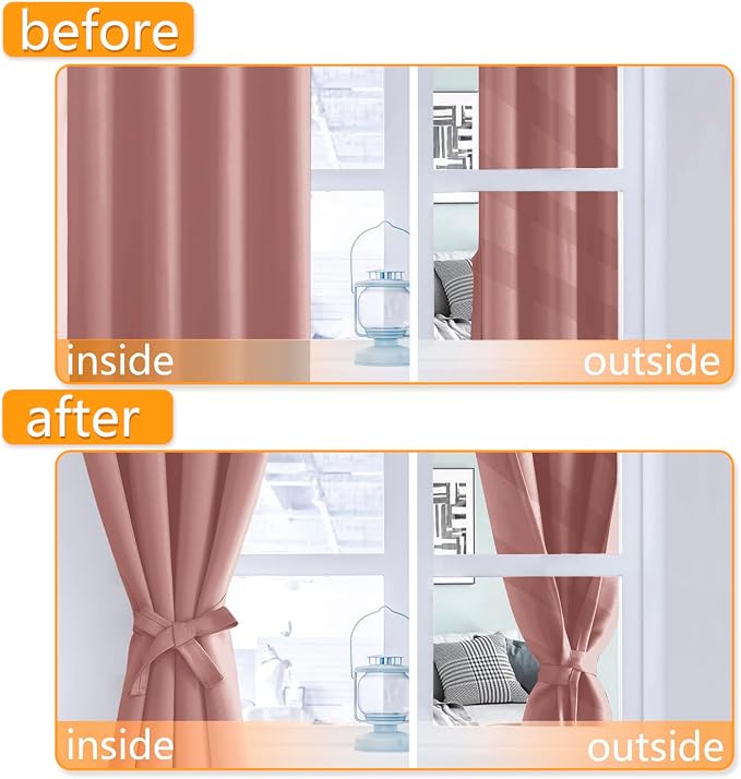 Room Darkening Curtains for Bedroom 2 Panels Dusty Rose 42x63 Inch | Thermal - Image 4